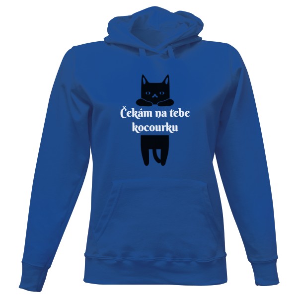 Dámská mikina s kapucí s potiskem Čekám na tebe kocourku