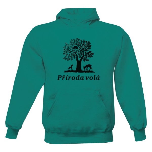 Pánská mikina s kapucí s potiskem Příroda volá hola hola 